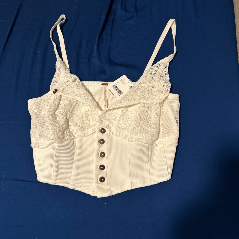 Free People Lace Button-Up Crop Top